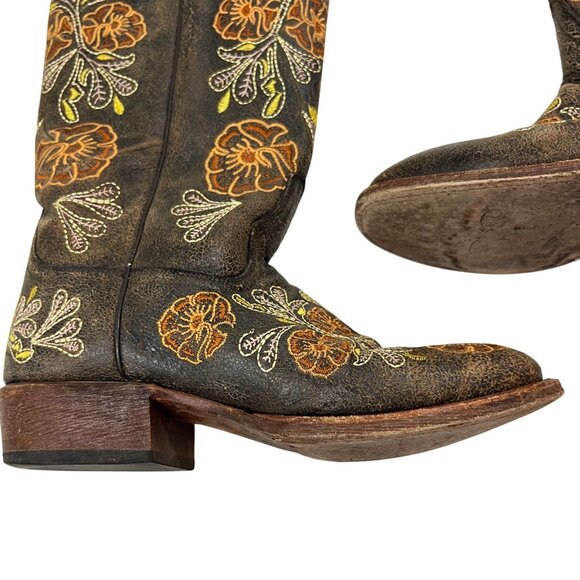 Macie Bean Boots women's 8 brown leather white yellow orange floral embroidered - Picture 5 of 13